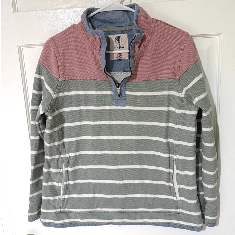Fat Face Womens Quarter Zip Pullover Sweatshirt Striped Colorblock Sage Pink 8